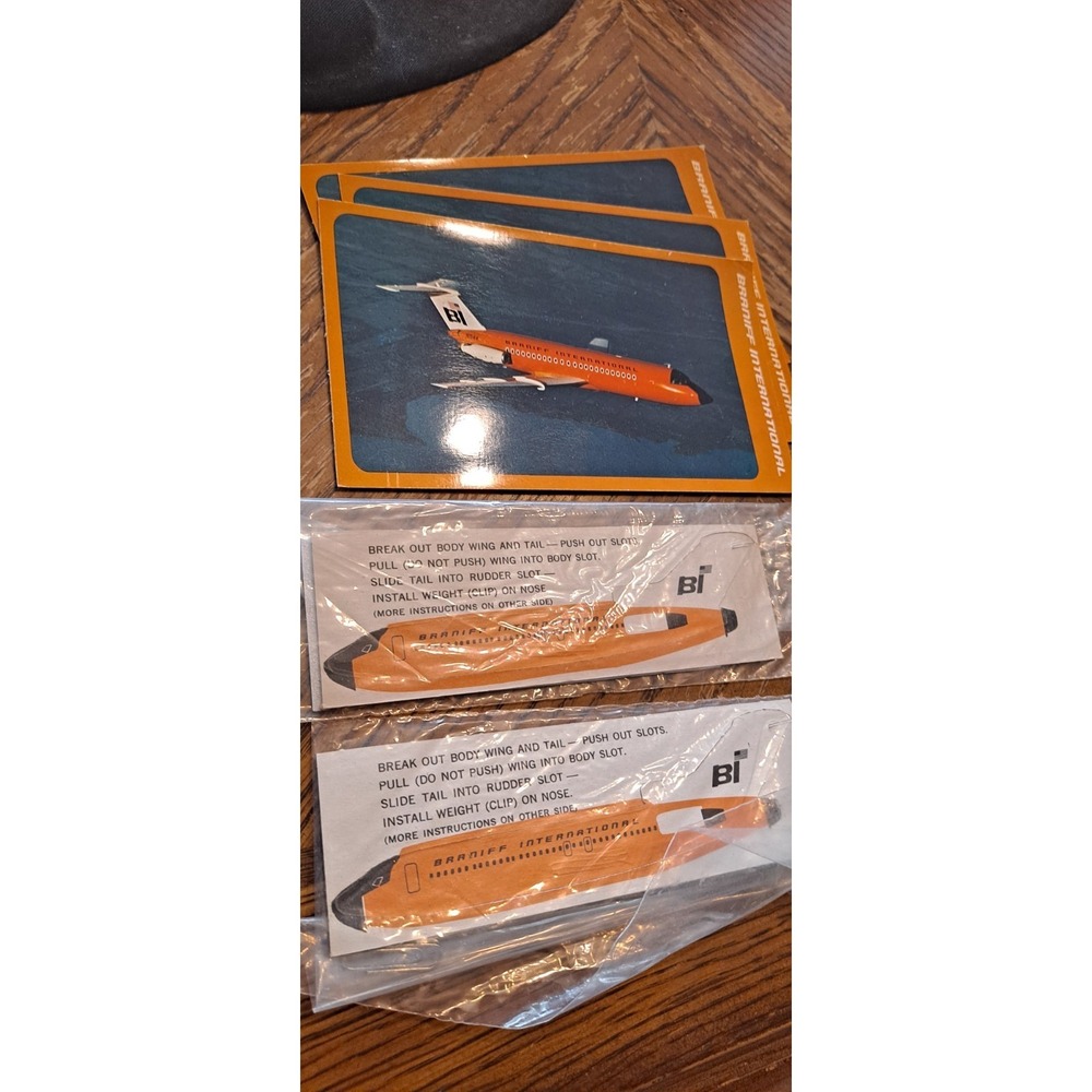 5 Pieces Of Braniff Airlines History,  3 Postcards, 2 Paper Plane Kits